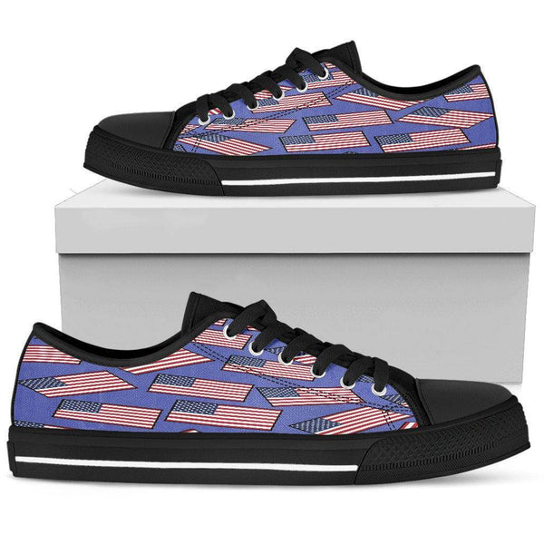 AMERICA'S PRIDE! AMERICA'S FLAGSHOE - Women's Low Tops (blue bg - black lace)