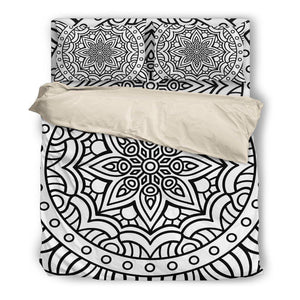 Beige Bedding Set Mandala  black white