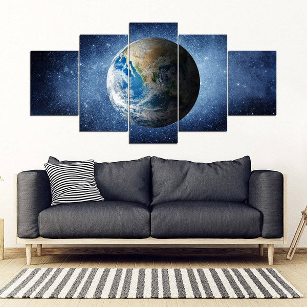 Earth Galaxy Universe Framed Canvas Wall Art - 5 Piece Framed Canvas