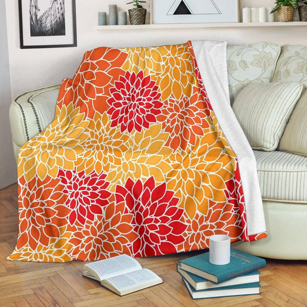 chrysanthemum - Tangerine Throw Blanket