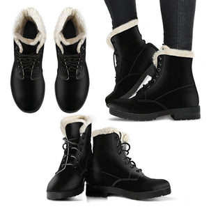 Black Faux Fur Leather Boots