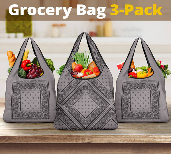 Gray and Black Bandana Grocery Bag 3-Pack