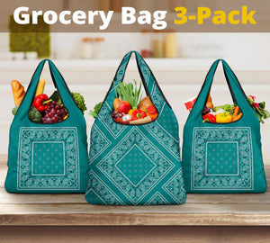 Teal Bandana Grocery Bag 3-Pack