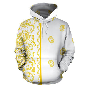 Asymmetrical White and Gold Bandana Pullover Hoodie
