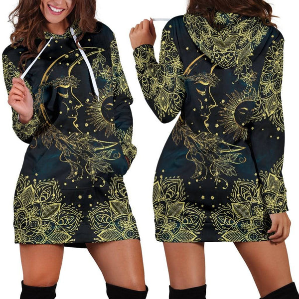 Gold Sun Moon Hoodie Dress