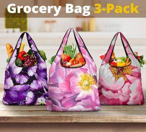 3 Floral Grocery Bags