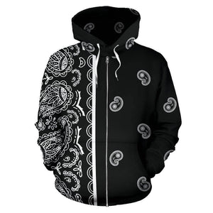 Black Bandana Asymmetrical Zip Hoodie