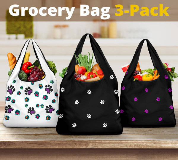 Paw Prints Grocery bag 3-pack