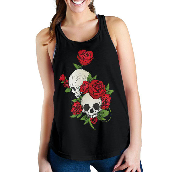 Skull Couple Roses (Black) - Women's Racerback Tank Top