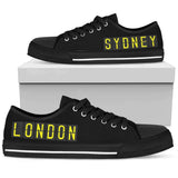 Airport Destinations SYDNEY to LONDON (Black) - Low Top Canvas Shoes