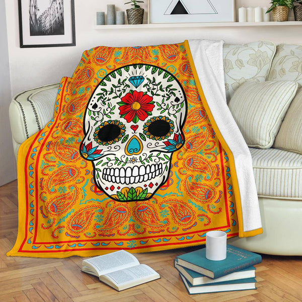 Ultra Plush Pumpkin Sugar Skull Blanket