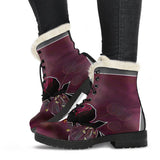 Floral Embosses: Pictorial Cherry Blossoms 01-04 Faux Fur Leather Boots