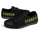 Airport Destinations SYDNEY to LONDON (Black) - Low Top Canvas Shoes