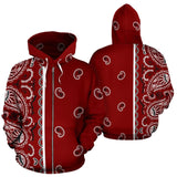 Maroon Red Bandana Asymmetrical Zip Hoodie