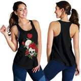 Skull Couple Roses (Black) - Women's Racerback Tank Top