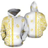 Asymmetrical White and Gold Bandana Pullover Hoodie