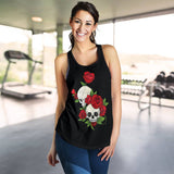 Skull Couple Roses (Black) - Women's Racerback Tank Top