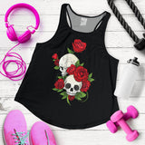 Skull Couple Roses (Black) - Women's Racerback Tank Top