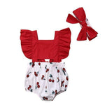 Baby Girl  Ruffle Backless Cherry Romper and Headband Outfit